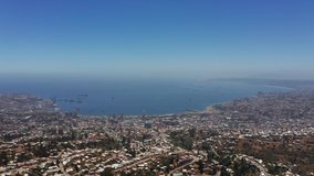 Aerial, View Onto Valparaiso, Chile - neutral version. This clip is available in three different gradings - native 10Bit HLG (H265) or flat, cine grading and neutral grading.
