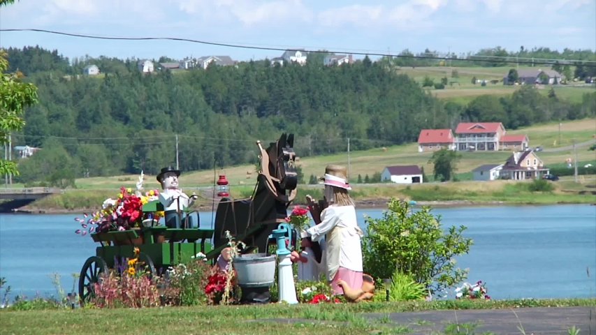 An Acadian display of their culture in the village of Sainte-Marie-de-Kent in New Brunswick, Canada. The Bouctouche River is in the background.