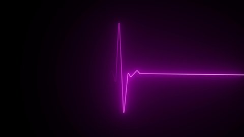 Neon heartbeat on black isolated background. 4k seamless loop animation. Background heartbeat line neon light heart rate display screen medical research