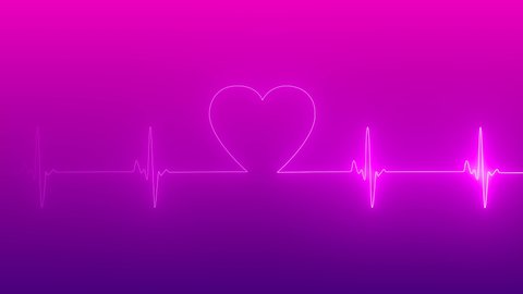 Neon heartbeat on colorful background. 4k seamless loop animation. Background heartbeat line neon light heart rate display screen medical research