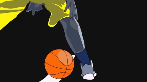 2d animation of a street basketball player training and dunking