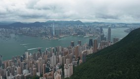 4k aerial video of Victoria Harbour in Hong Kong