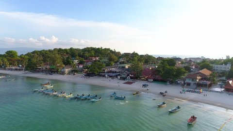 Aerial cinematic view at beach Koh Pha Ngan island in Thailand.