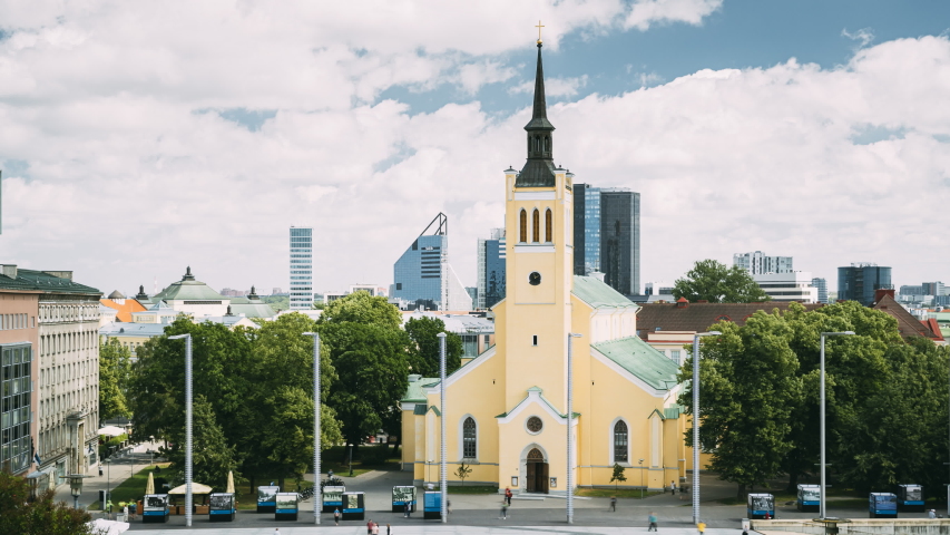 Tallinn, Estonia. Church Of St. John Jaani Kirik At Sunny Summer Day. Large Lutheran Parish Church In Tallinn Dedicated To St. John The Evangelist, Disciple Of Jesus Christ