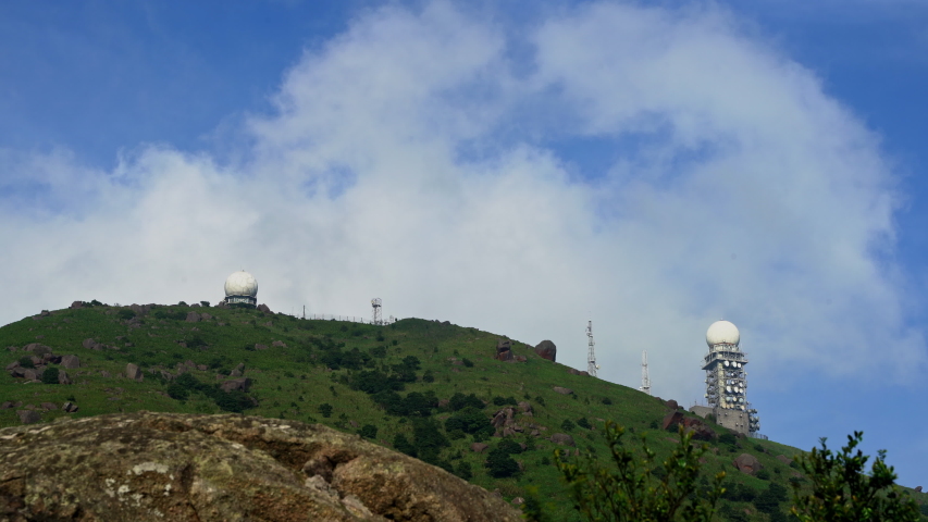 Clouds Floating Over Hong Kong Highest Peak Tai Mo Shan Weather Radar Station During Day