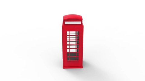 3d rednering animation of a turning english phone booth in white background