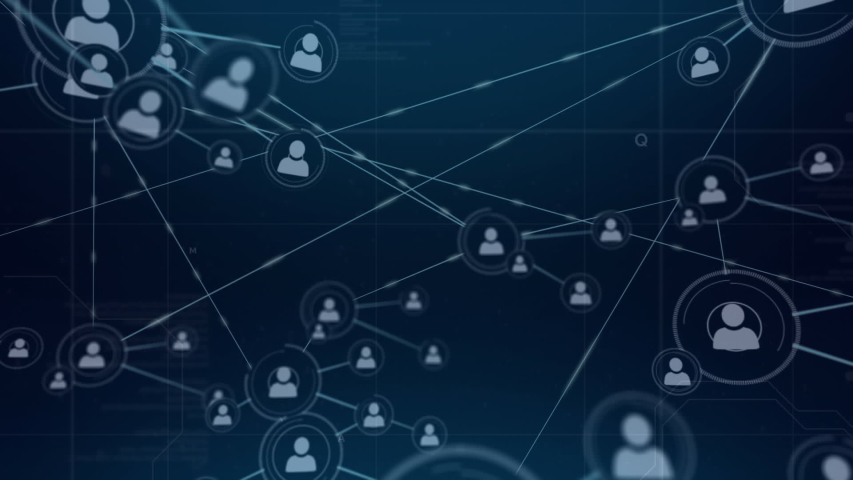 Digital animation of a network of lines connected with profile icons. The screen slowly moves back to reveal more profile icons - Powered by Shutterstock - Get 15% off with code: PIKWIZARD15