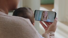 happy mother and baby having video chat with best friend using smartphone waving at toddler mom enjoying sharing motherhood lifestyle on mobile phone