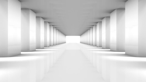 White Polygon Blocks Hall Zoom in. White Clean polygonal room. Abstract Background perspective white polygon hall. White Minimal Room. 3D Render.