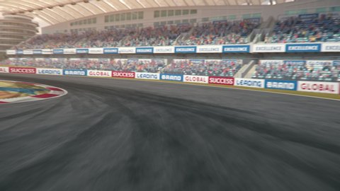 POV shot of a formula one race car driving along the race track - realistic high quality 3d animation