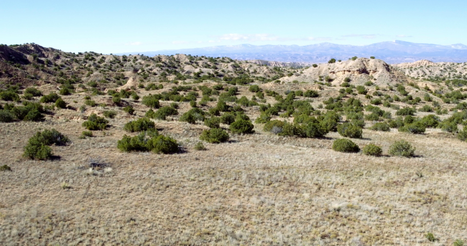 Aerial view of brush in plains, Santa Fe, New Mexico, United States