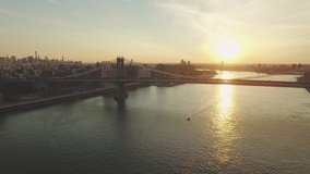 Aerial shot of bridges in New York cityscape, New York, United States