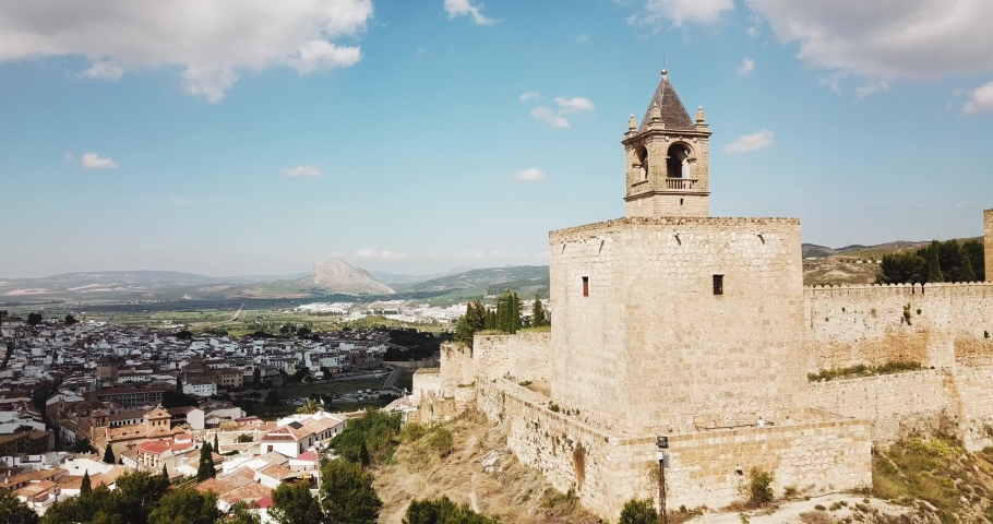 Antequera castle aerial view, Spain -  province of Málaga, part of the Spanish autonomous community of Andalusia