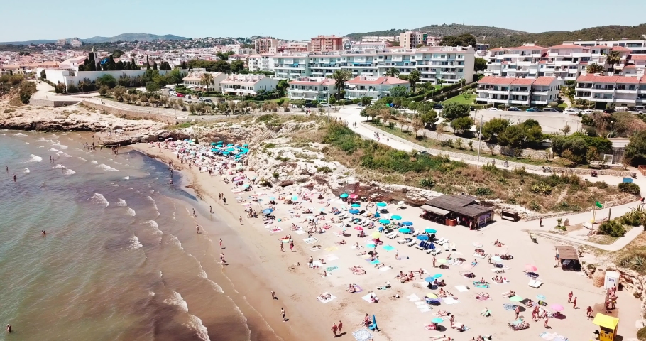 Aerial view of beach on summer Barcelona Spain