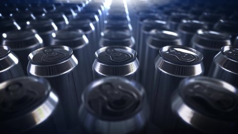 4K beer cans. aluminum soda cans energy drink loop background . tin recycling close up