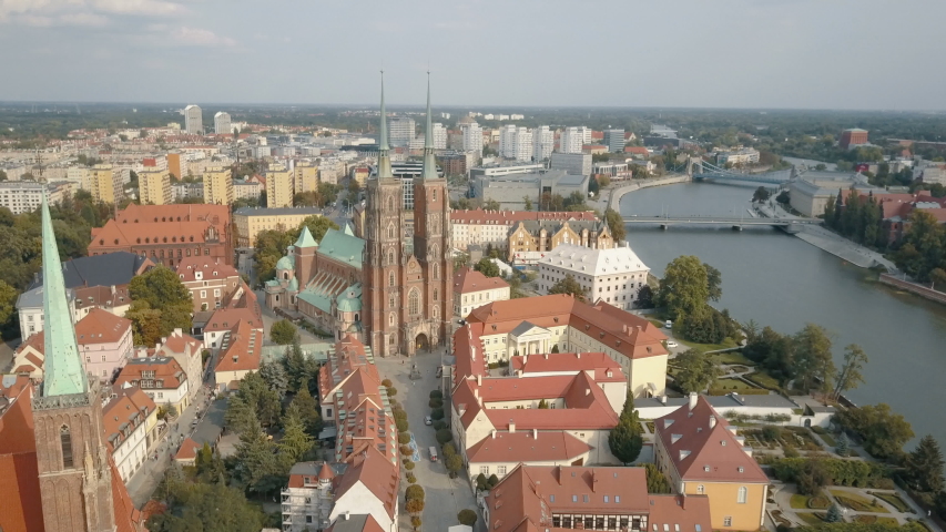 Aerial view of Cathedral Island in Wroclaw, Poland
