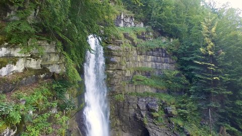 Aerial Giessbach Waterfalls In Summer Near Brienzer Lake In Swiss - Colored Shot