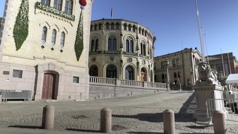 Oslo/Norway - 05/2016: Stortinget - The Parliament building exterior in Oslo Norway