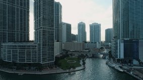 
Aerial View Port of Miami and Down Town Showing Cruise Ships 
buildings Convention Centers and Arenas beaches Marinas, Rivers 
with Boats and car Traffic on a Sunny Afternoon footage in 4K slowmo

