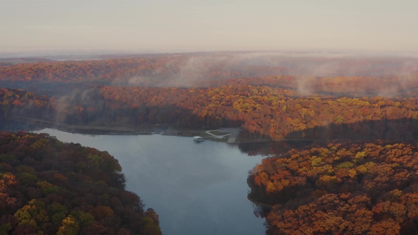 Aerial over the Cuivre River in Missouri during fall