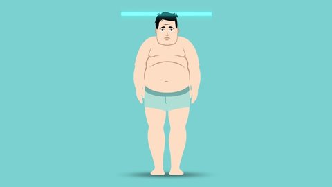 loop animation fat man transform to slim shape in flat design style