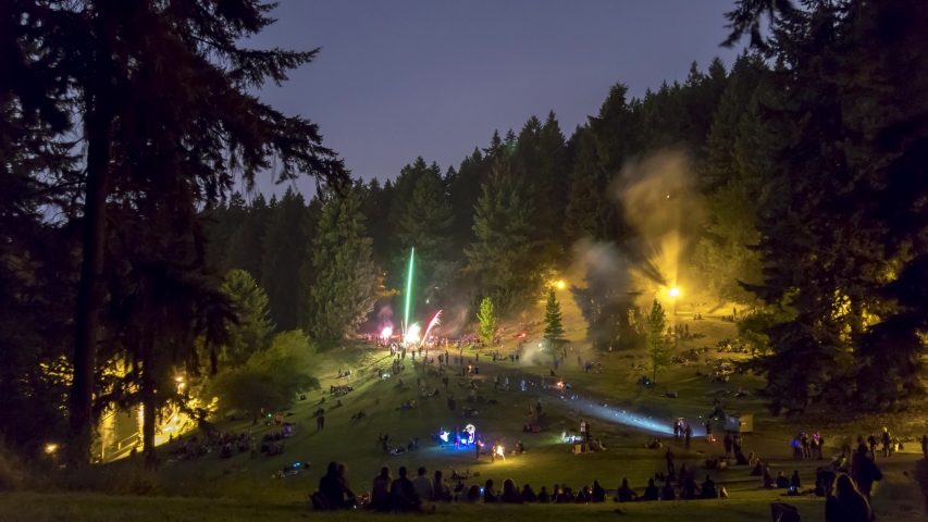 People watching fireworks on the 4th of July in Portland, Oregon, United States of America.