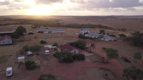 Aerial view of a small village in the middle of the Australian outback. This secluded settlement is located near the pinnacles