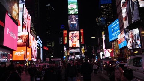 New York City, New York / United States - 12 12 2018: walking on time square in new york city during night