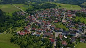 Aerial view around Rechberg in Germany. Descending beside the village.