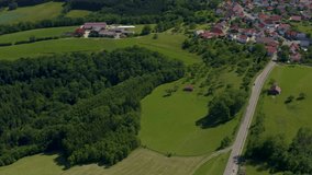 Aerial view around Rechberg in Germany. With zoom in.