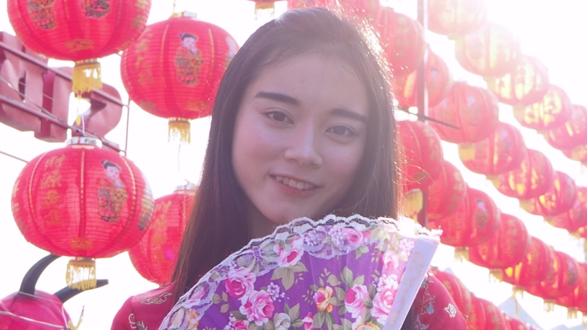 Beautiful asian girl in chinese traditional costume ,Chinese New Year Concept.