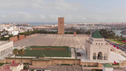 Rabat morocco: View of tower Hassan - Hassan Tower or Tour Hassan in Rabat, Morocco - Drone footage of Rabat 29 juin 2019