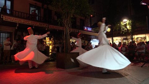Fethiye, Turkey - 5th of July 2019: 4K Whirling dervishes finish their performance with applause audio
