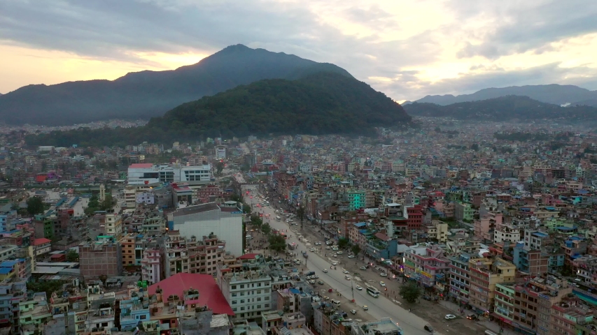 Aerial Drone View of Traffic above Kathmandu, Nepal