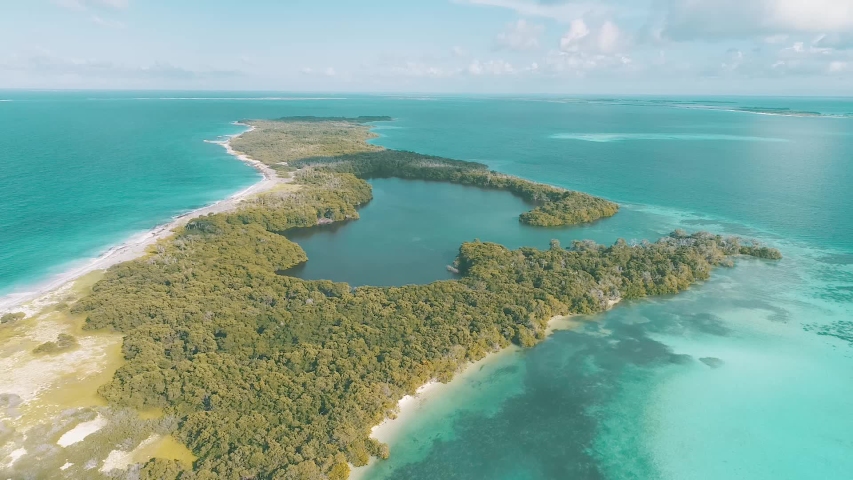 Los Roques venezuela -Caribbean-sea-Fantastic-landscape-Moving forward aerial view of beach in espenky island.
