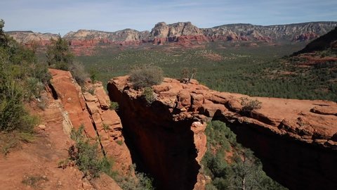 Sedona, Arizona / USA - April 12, 2019: Sedona is known for its red sandstone formations and energy vortexes. The region, especially Devil's Bridge hike, is a top tourist destination in the state.