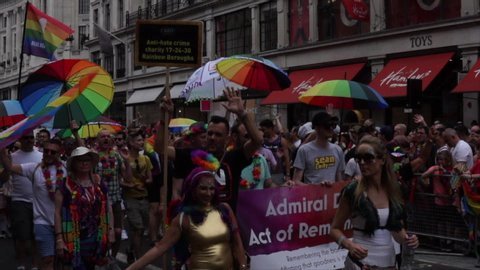 Regent Street, LONDON, UK - 6th July 2019 - Around 1.5 million people descend onto the streets of London to attend Pride In London 2019. A celebration for all. 50 years on from the Stonewall Uprising