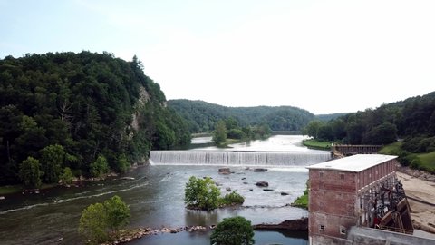 Fries Virginia aerial push in to hydroelectric dam at old textile mill site