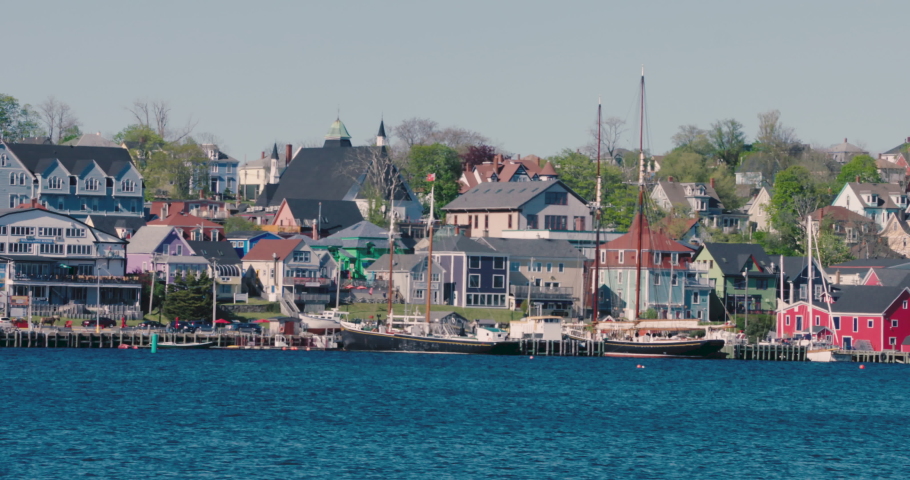 Looking across the bay at the colorful, scenic, coastal town of Lunenburg, Nova Scotia, Canada