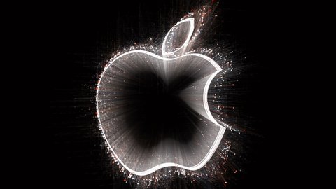 July 15,2019:4k Apple Macbook Mac brand Logo word tag cloud,binary computer code.The Matrix style binary code shaped text design animation,changing from zero to one digits,abstract future tech