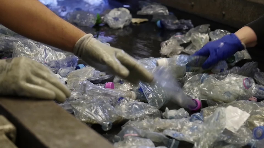 hands remove impurities from the plastic-plastic recycling process Royalty-Free Stock Footage #1033272485