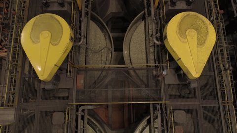 Top view of cylindrical froth flotation cells in the metallurgical plant, 4K