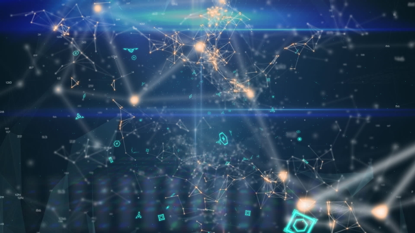 Digital animation of profile icons connected with lines creating a network. The background is filled with program codes moving in different directions | Shutterstock HD Video #1033277222