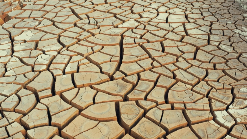 Desert. Aerial view of a beautiful cracks in the ground. texture, deep crack. Effects of heat and drought. effects of global warming. cracked desert landscape | Shutterstock HD Video #1033277606