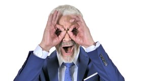 Binocular Gesture by Old Businessman Isolated on White Background - Powered by Shutterstock - Get 15% off with code: PIKWIZARD15