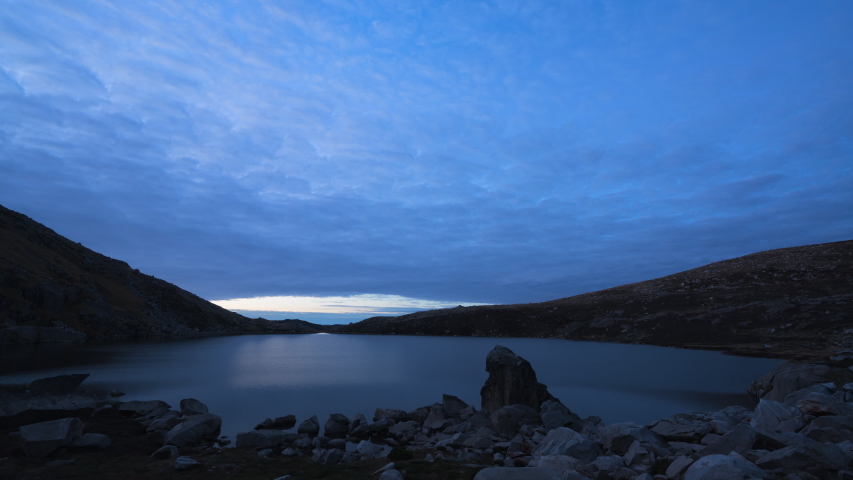 Time Lapse: Dawn at Beautiful Lake in Rocky Terrain , Kosciuszko National Park, Australia