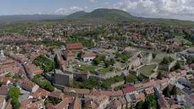 Aerial view of the city and castle of Eger in Hungary, drone 4K