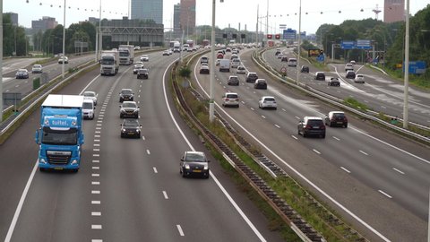 commuters on Highway A12 at Utrecht during the evening rush, Utrecht, The Netherlands, July 12th 2019