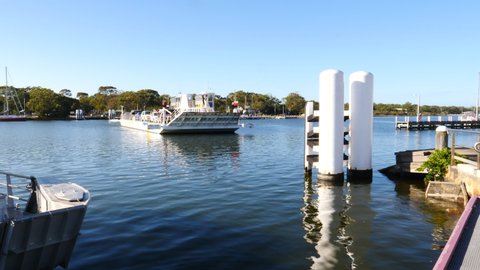 Raymond Island, Victoria / Australia - 01 03 2018: Vehicles driving onto the Raymond Island ferry linking Paynesville.