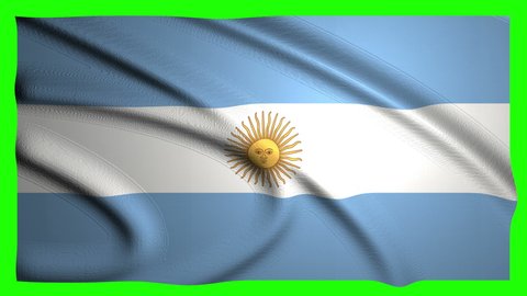 Argentina flag on green screen. Argentinian flag waving on chroma key background. National symbol of the country and world flags concept. 3d animation in 4k